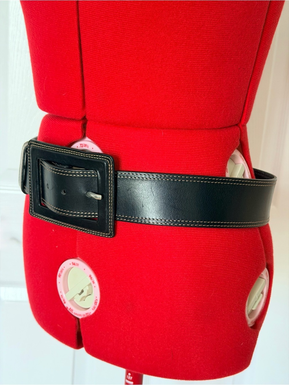 Vintage Y2K Banana Republic Italy Leather Belt Statement Large Buckle Stitch - Picture 2 of 10